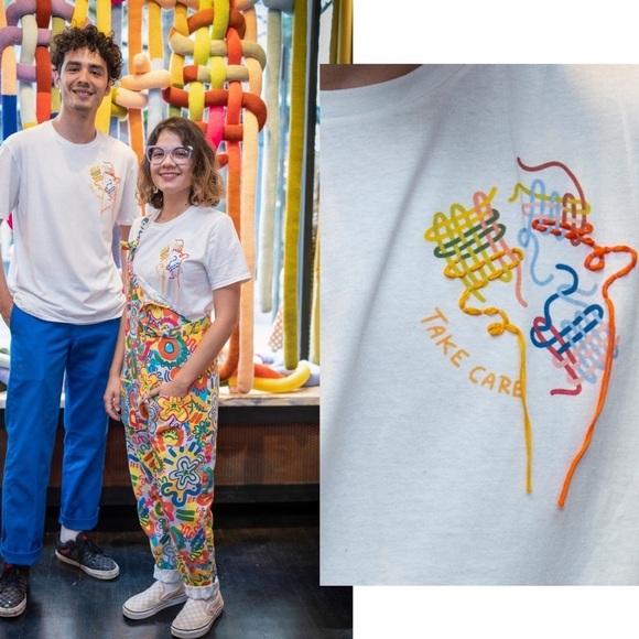 Lingua Franca X Katrina Sánchez white Hand stitched Rainbow embroidery Sz XL - Picture 1 of 15